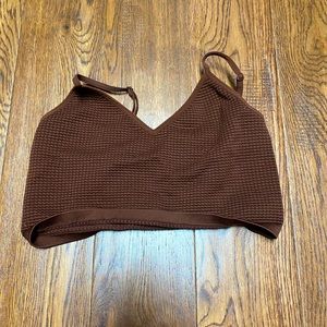 brown crop top, comfy/cute